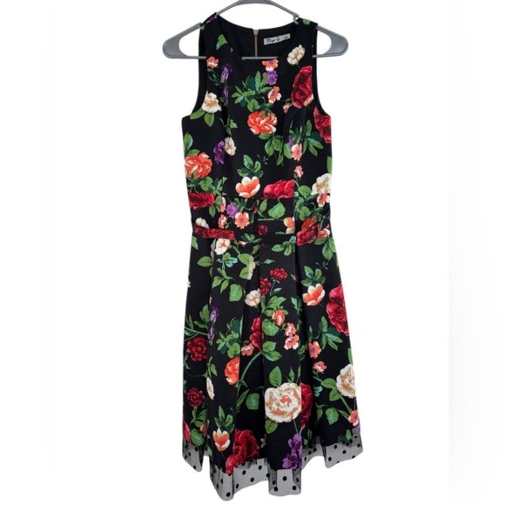 Eliza J Women's A-Frame Floral‎ Cocktail Dress with belt & pockets Size 4